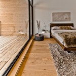Bedroom In Wood Cozy Bedroom In White And Wood Interior Design Style Featured With Modern Bed In Floating Design And Fur Rug Under Decoration  Simple Home Design With Comfortable Sensation 