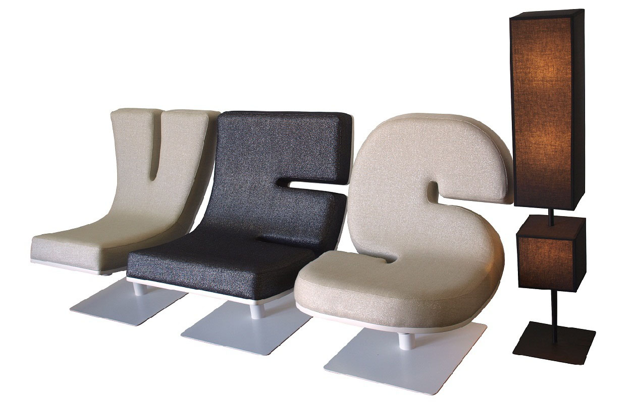 Chairs Design Tabisso Creative Chairs Design Of Typographic Tabisso With White Black And Brown Colored Chairs And Shaper YES Letters Furniture  Fantastic Unique Furniture Idea For Creating Personalized Rooms 