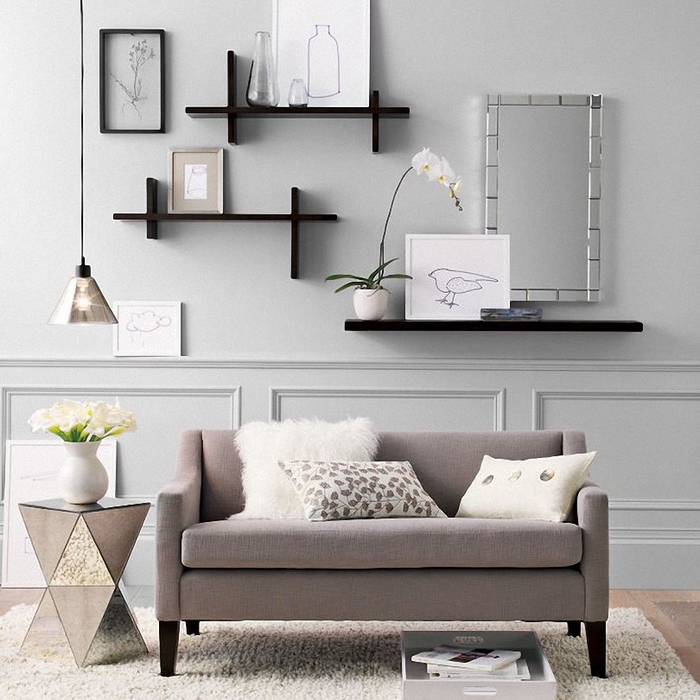 Modular Wall Overlooking Creative Modular Wall Decorating Ideas Overlooking With Fancy Mirrored End Table And Book Tray Decoration Lovely And Inspiring Wall Decorating Ideas For Your Room