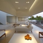 Square Table Ashtry Cute Square Table White Colored Ashtry Taupe Colored Illuminated By The Lamp At La Caleta Llosa Cortegana Arquitectos Architecture  Modern Residence With Chic Outdoor Living And Dining Spaces 
