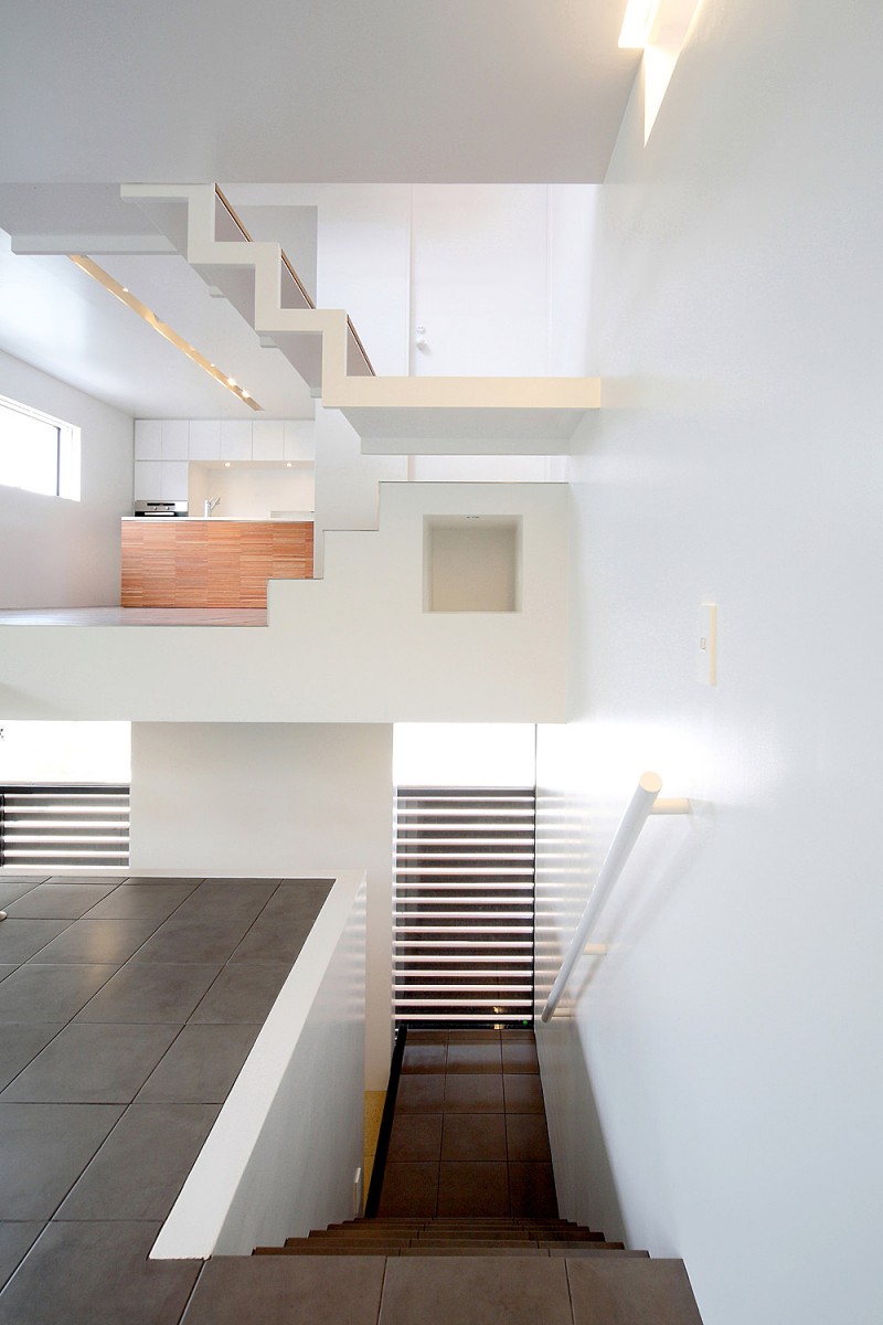 Brown Staircase Made Dark Brown Staircase Which Is Made From Concrete Blocks Also White Wall Made From Concrete House Designs  Contemporary Home With Extending Design 