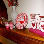 Valentines Day Look Delightful Valentines Day Mantel Country Look Showing Charming Colorful Accesories And White Painted Flower Vase Decoration  Valentine Day Mantel Decoration In Stylish Red Color Designs 