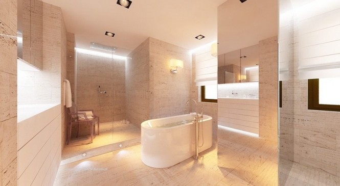 Bathroom Interior Equipped Elegant Bathroom Interior Design Ideas Equipped With Glass Material And White Bathtub Design Ideas With White Ceiling Architecture  Sleek Look In Modern Architectural Concept 