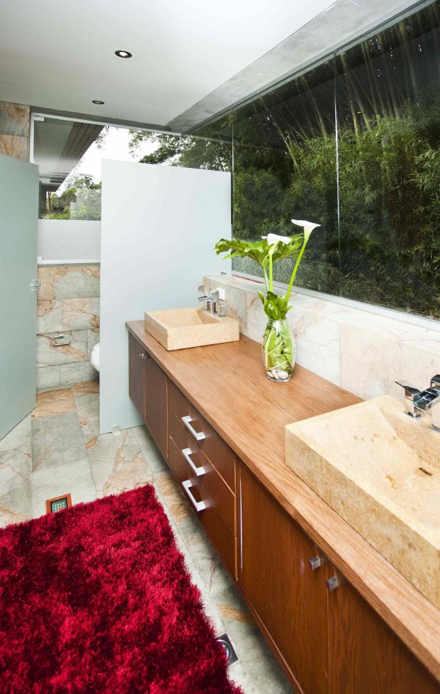 Bathroom Interior Olaya Elegant Bathroom Interior Design Of Olaya House With Wooden Floating Vanity With Double Rectangular Sinks And Freshness Green Decor Residence  Contemporary Residence Engaging With The Nature 