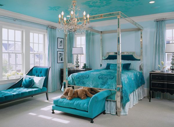 Turquoise Bedroom Classic Elegant Turquoise Bedroom Decorated With Classic Chandelier And Glossy Canopy Bed Near Blue Chaises On Grey Floor Bedroom  Turquoise Bedroom Ideas In Some Divergent Rooms 