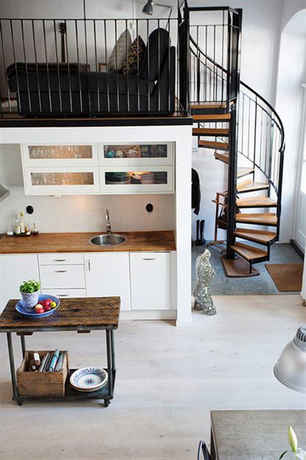 Kitchen Room Industrial Enchanting Kitchen Room Design In Industrial Loft House Including Sink And Water Faucet On Kitchen Bar Also Fruit Bowl On Wooden Table House Designs  Industrial Loft Interior Enlivening Charm Of Small Nordic Home 