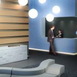 Receptionist Space Blue Enchanting Receptionist Space Design With Blue Colored Wall And Several Ttis Furniture Which Are Made From Brown Wood Furniture  Puzzle Furniture Ideas For Creative Environment In Interior 