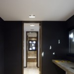 Restroom Design Blltt Enchanting Restroom Design Of Project BLLTT House With Soft Brown Wooden Floor And Black Colored Wall Decoration  Authentic Wall Decoration Of Minimalist Rectangular Mansion 