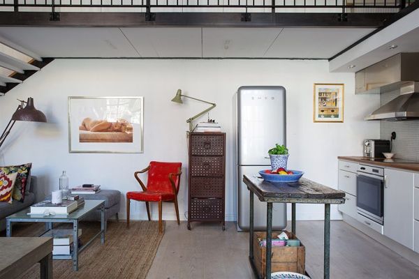 Home Interior Industrial Excellent Home Interior Design In Industrial Loft House Furnished Fruit Bowl On Wooden Table Also Red Armchair Beside Wooden Cabinet House Designs  Industrial Loft Interior Enlivening Charm Of Small Nordic Home 