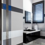 Bathroom Design And Exciting Bathroom Design Including Washbasin And Water Faucet Under Mirror On Wall Completed With Black Rug On Glossy Tiles For Floor Decor Decoration  Exclusive Modern Glamour House With The Application Of Bold Colours 