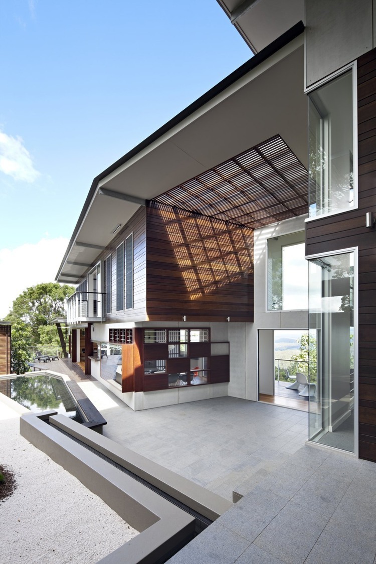 Maleny House Exterior Exciting Maleny House Bark Design Exterior With Modern Garden Applied Gravels And Small Pool Also Concrete Liner Interior Design  Beautiful Interior Design From A Fascinating Residence 