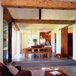 Living And With Exquisite Living And DIning Room With Wood And Steel Beams Ceiling Ideas Also Leather Chairs And Wooden Table Decoration  Living Decorating Ideas By Using Exposed Beams And Trusses 