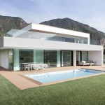 Look Of M2 Exquisite Look Of The Design M2 House Monovolume Showing The Swimming Pool With Alluring Grassy Field Exterior Elegant Italian Mansion Design With Contemporary Exterior Design