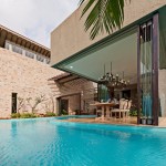 Catching Blue Swimming Eye Catching Blue Infinity Outdoor Swimming Pool Idea Of Monsoon Retreat With Open Terrace Decorated By Couples Of Antique Chandeliers House Designs  Cozy Retreat Interior For Your Peaceful Getaway 