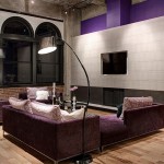 Arc Lamps Downtown Fabulous Arc Lamps In The Downtown Penthouse Loft Sk Interiors Living Room With Purple Sofas And Grey Fireplace Interior Design  Penthouse Interior Involving Delicate Interior Design 
