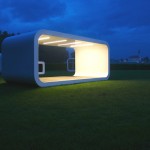 Building Design Home Fabulous Building Design Of Mobile Home With Transparent Wall Made From Glass Material And Bright Soft Yellow Lighting House Designs  Inspiring Minimalist Studio Built In Large Green Lawn 