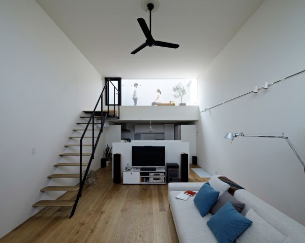 Staircase Decorating House Fabulous Staircase Decorating Japan Cube House Open Floor Plan With Long Sofa And White Kitchen On Hardwood Floor Architecture  Modern Simple House In Ecological Building Construction 