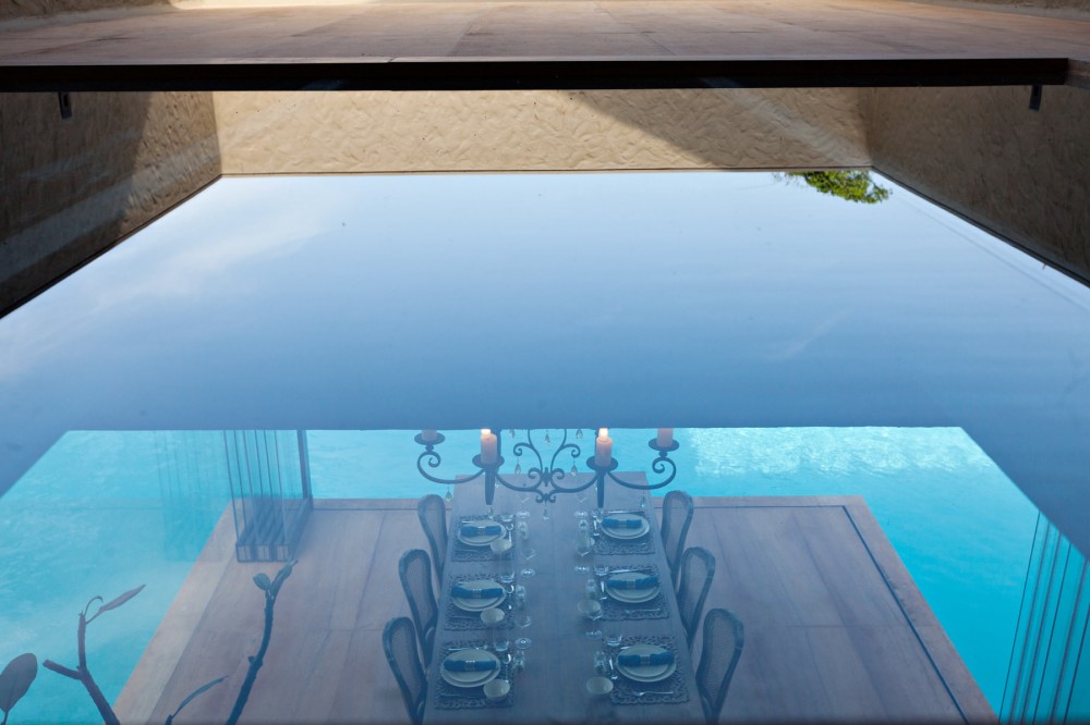 Top View Retreat Fabulous Top View Of Monsoon Retreat Dining Room Area On Center Of Swimming Pool With Transparent Glass Ceiling To Adore House Designs  Cozy Retreat Interior For Your Peaceful Getaway 