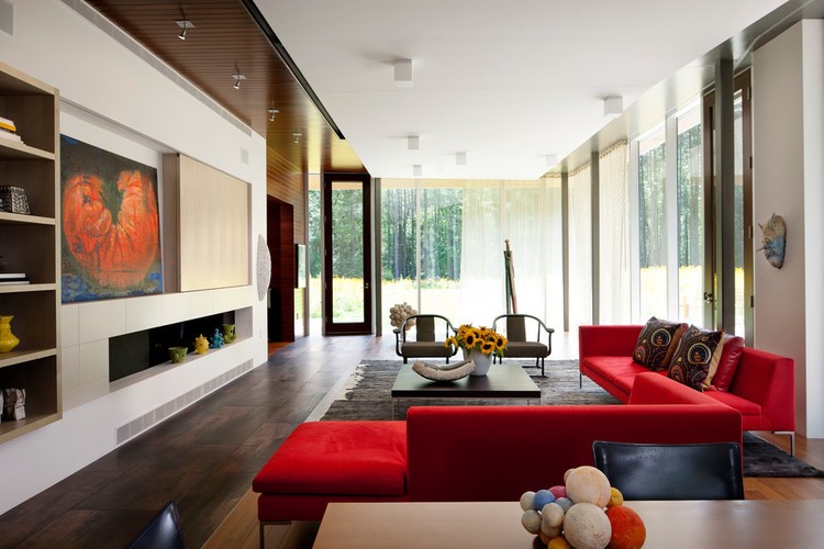 Red Sofa Coffee Fancy Red Sofa And Darkwood Coffee Table At Page Road Residence Actwo Architects Applied Also Modern Fireplace Decoration  Enchanting Wooden Decoration For House With Minimalist Style 