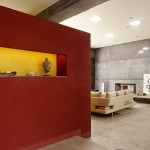 Red Wall Details Fantastic Red Wall And Yellow Details In The House 6 Cheng Design Alleyway Under The White Ceiling Decoration  Concrete Home Design With Cool And Dramatic Exterior 