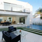 Backyard With Swimming Fascinating Backyard With Patio And Swimming Pool At Mansfield House Amit Apel Add With Glass Top Table And Black Chair  Gorgeous Family House Decorating With Minimalist Patio 