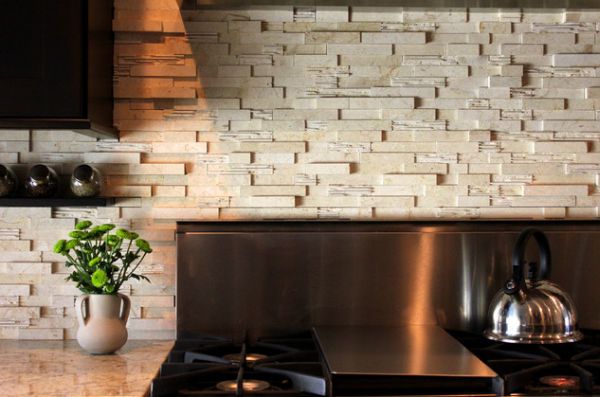Brick Backsplash Kitchen Fascinating Brick Backsplash Decorating The Kitchen With The Brown Countertop And The Glossy Stove Near It Kitchen  Eco Friendly Kitchen Decoration For Pleasant Cooking Area 