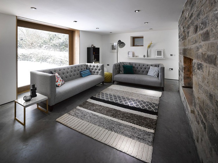 Living Room Sofas Fascinating Living Room With Grey Sofas And Patterned Motif Carpet At Cat Hill Barn Snook Architects Add Stone Fireplace Interior Design  Amazing Barn To House Remodelling Project With Modern Design 