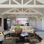 Painted Beams In Fascinating Painted Beams White Design In Traditional Living Room With Round Darkwood Coffee Table And Planter Decoration  Living Decorating Ideas By Using Exposed Beams And Trusses 