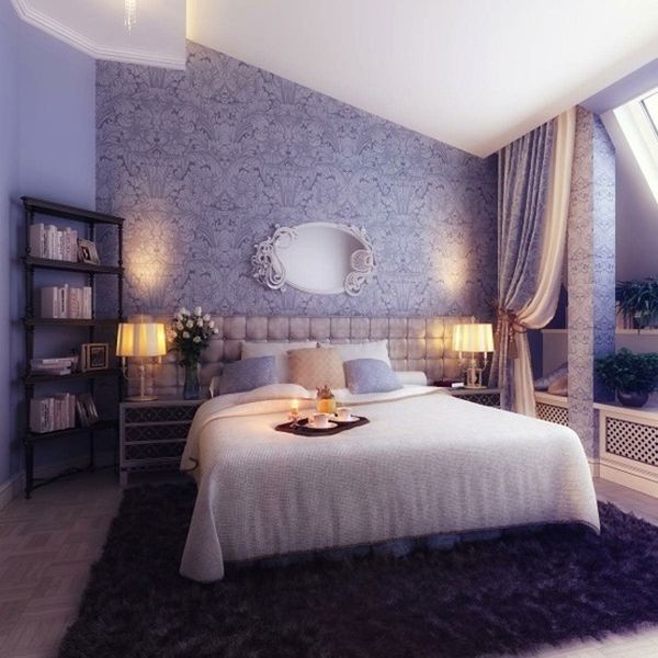 White Attic Feel Fascinating White Attic Bedroom Romantic Feel Decorated With Purple Wall And Black Bookshelves On Purple Rug Bedroom  Bedroom Interior For Romantic Valentine’s Day 