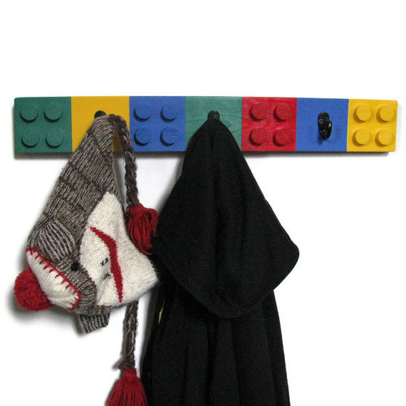 Colorful Decorating For Funny Colorful Decorating Ideas Applied For Lego Coat Rack Completed With Black Painted Metal Hooks Decoration  DIY Coat Rack Decoration For Beautiful Interior Decoration 