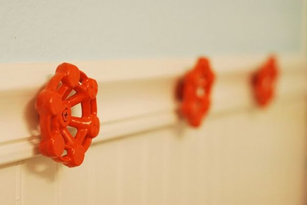 Ideas To Hooks Good Ideas To Make Wall Hooks From Faucets Using Orange Color Applied For Hooks With Hexagon Shapes Decoration  DIY Coat Rack Decoration For Beautiful Interior Decoration 