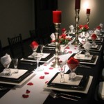 Black Red Seating Gorgeous Black Red Dining Room Seating Decorated With Red Candles And Red Flower Petals On Long Dark Table Decoration  Tablescape Design For Celebrating Valentine’s Day 