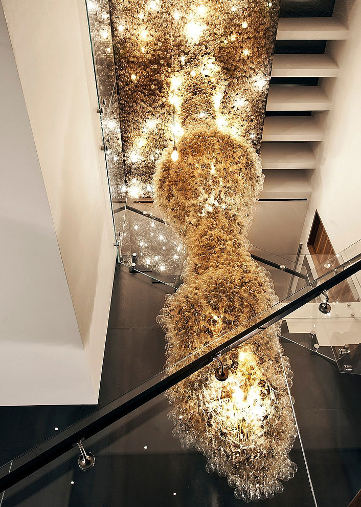 Bubble Lamps Tresarca Gorgeous Bubble Lamps Above The Tresarca Residence Assemblage Studio Staircase With Dark Footings And Glass Balustrade Residence  Modern Family House Design: Resaca Residence 