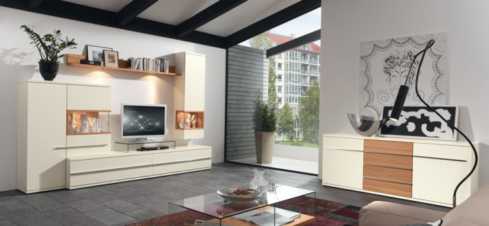 Modern Living Urban Gorgeous Modern Living Room Of Urban Apartment Furnished With White And Wood Cabinet And Shelving To Combine With Grey Sofa Living Room  Living Room Furnished With Ultramodern Wardrobes 
