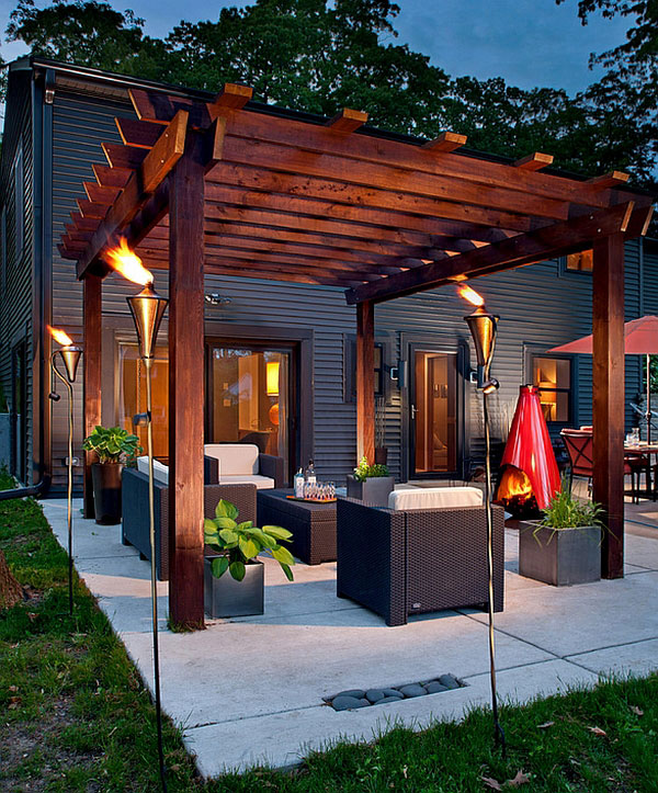 Torches Create Spellbinding Gorgeous Torches Create A Truly Spellbinding Pergola Setting Equipped With Concrete Deck Design Ideas Outdoor  Inspiring Outdoor Designs With Tiki Torches 