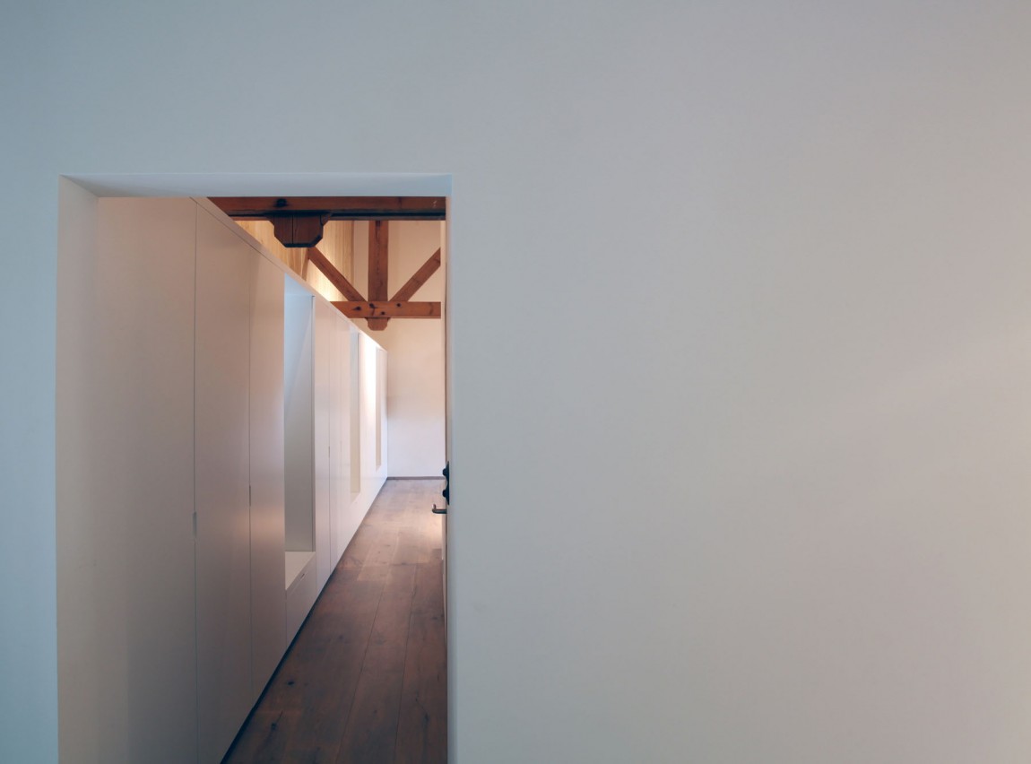 House Dm Narrow Great House DM Walkway In Narrow Corridor Included Hardwood Floor White Concrete Wall And Partition Beams Ceiling Design Architecture  Converted Home Project In Contemporary Style Designs 