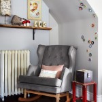 Upholstered Chair Corner Grey Upholstered Chair On The Corner Near Red Mini Stool Furniture  Entertaining Rocking Chair Ideas 
