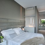 Bedroom Design Bed Incredible Bedroom Design With White Bed Linen White Pillows Cream Blanket And Grey Colored Wall Made From Concrete Decoration  Incredible Chalet Decorating In Sub Countryside Area 
