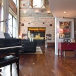 West Loop Design Industrial West Loop Loft Interior Design With Wooden Floor And Exposed Brick Wall Applied Classic Piano With Banch Interior Design  Rustic Interior Design Intended To Make Mild Atmosphere 