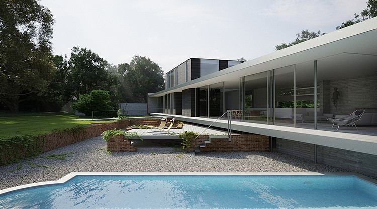Private House With Innovative Private House Strom Architects With Large Swimming Pool And Cozy Lounge Chairs On Concrete Deck For Enjoying Greenery View Architecture Contemporary Home Using Simple Flat Building Concept