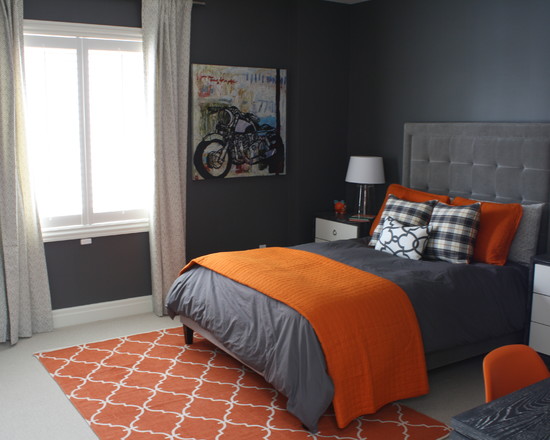 Masculine Bedrom Drawing Inspiring Masculine Bedrom With Motorcycle Drawing Attached On Wall Next To Modern Rectangular Windows With High Curtain Decoration  Relaxing Minimalist Kids Room For Perfect House 