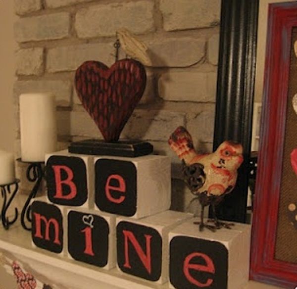 White Painted Be Inspiring White Painted Box With Be Mine Message Pattern Mixed With Dark Pink Heart Shaped Accessory And Black Metals Candle Holder Decoration  Valentine Day Mantel Decoration In Stylish Red Color Designs 