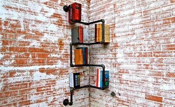Black Pipes On Interesting Black Pipes Bookshelf Placed On The Exposed Brown Brick Wall For The Industrial House Interior Furniture  Home Furniture Made From Upcycled Steel Pipes 