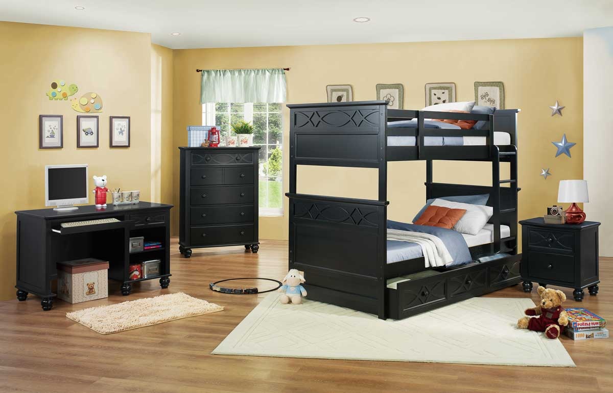 Bedroom Decorated Bunk Kids Bedroom Decorated Near Black Bunk Bed Also Cream Carpet Under The Bed Bedroom  Simple Black Dressers Appealing Enticing Style 