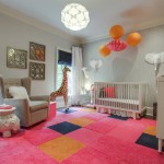 Nursery With And Kids Nursery With White Crib And Pink Carpet Tiles Under It Interior Design  Carpet Tiles With Bright Color For Interior House 