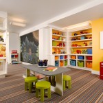 Play Room Shelves Kids Play Room With White Shelves And Yellow Wall Above The Stripped Cheap Carpet Tiles Decoration  Beautiful Cheap Carpet Tiles By Maximizing Styles 
