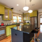 Completed With Kitchen Kitchen Completed With Some Yellow Kitchen Cabinets And Dark Island Under The Bright Lamps Kitchen  Colorful Painted Kitchen Cabinets Of Eclectic Kitchen 