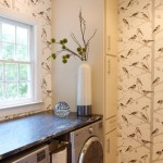 Room With Wallpaper Laundry Room With Bird Patterned Wallpaper And Completed With Vertical Storage Cabinet Bathroom  Pretty Storage Cabinet For Keeping Bathroom Stuffs 