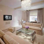 Room Interior Fabric Living Room Interior With Beige Fabric Sofa And Glass Coffee Table Completed With Crystal Contemporary Chandeliers Interior Design Contemporary Chandeliers For Classical Home Interior Touch