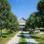 Concrete Path Trees Long Concrete Path With Shady Trees Giving Fresh Atmosphere In Car Barn Patrick Ahearn Architect Exterior With Dark Metallic Gate Decoration  White Wood Wall Creating Classic Building Construction 